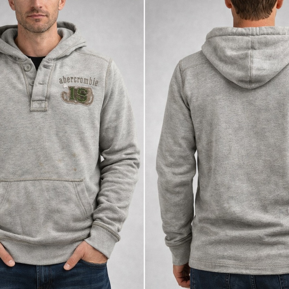 Abercrombie Men’s Small Gray Pullover Hoodie A&F Patch Y2K